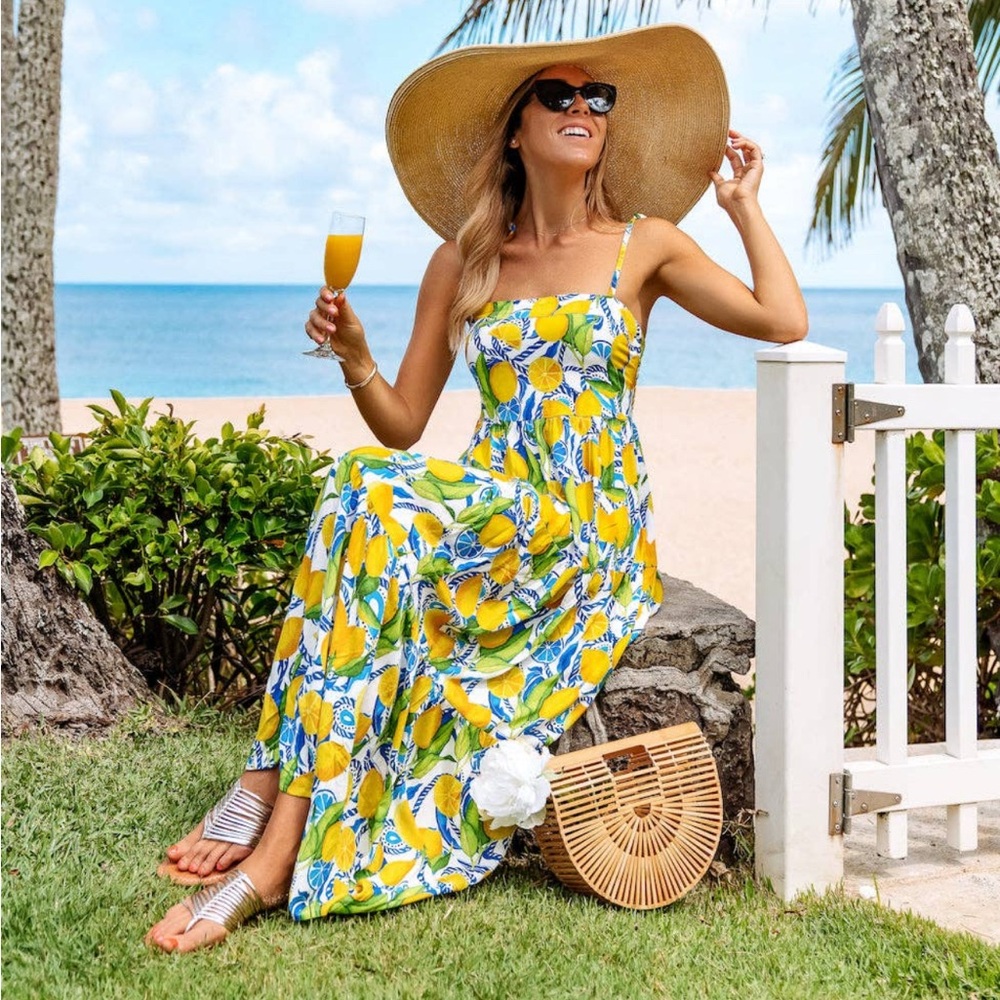 Kenny Flowers Blue and Yellow Lemon Amalfi Dress - Never Worn
